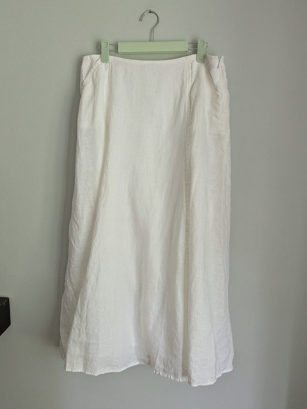 Women's Large? 32" Waist Zip Side Long Linen Skirt White Boho Angel Whimsical